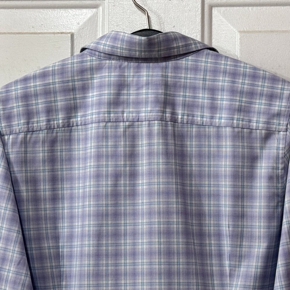 Banana Republic No-Iron Fitted Sz 14 Blouse Shirt Long Sleeve Light Purple Check - Picture 5 of 10